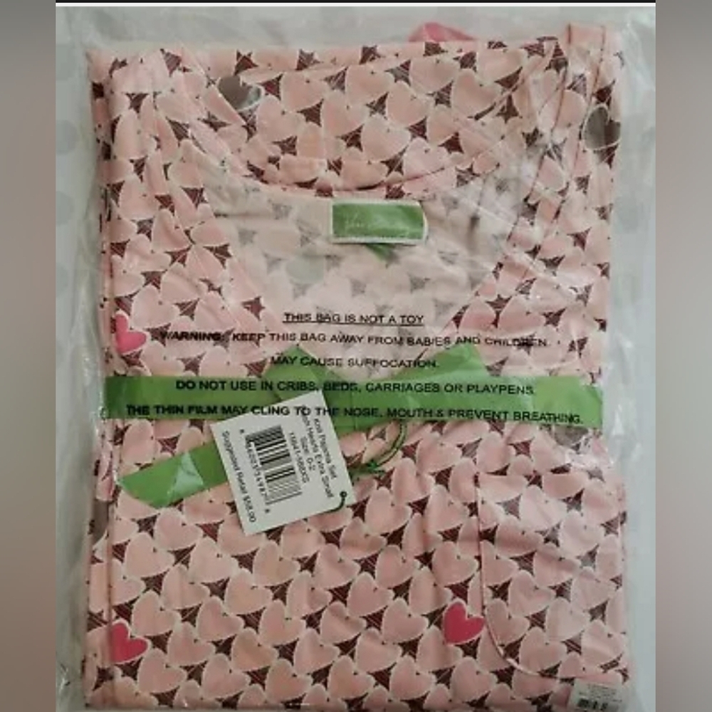 Vera Bradley Pajamas 2 pc Set Blush Hearts Sleep Pants Shirt Women SZ XS NWT $58